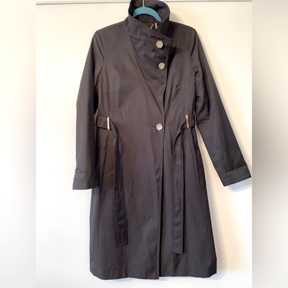 Black Trench Coat with Funnel Neck Detail - Picture 4 of 4